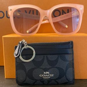 COACH 💎🖤💘BLACK & GRAY 5 POCKET CARD HOLDER - COIN PURSE - KEYCHAIN.